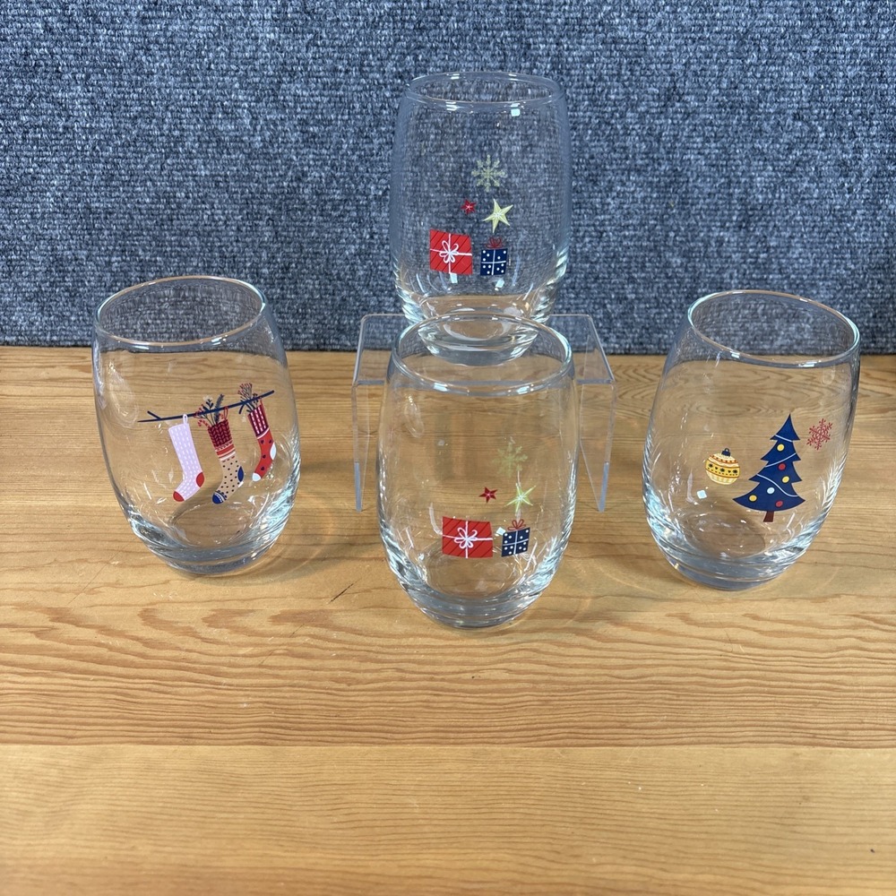 Christmas Stemless Wine Glasses Set Of 4 12oz